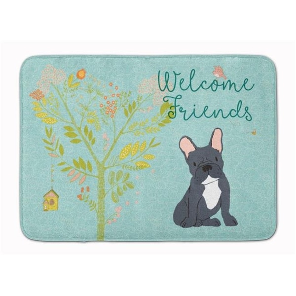Carolines Treasures Carolines Treasures BB7632RUG Welcome Friends Black French Bulldog Machine Washable Memory Foam Mat BB7632RUG - main